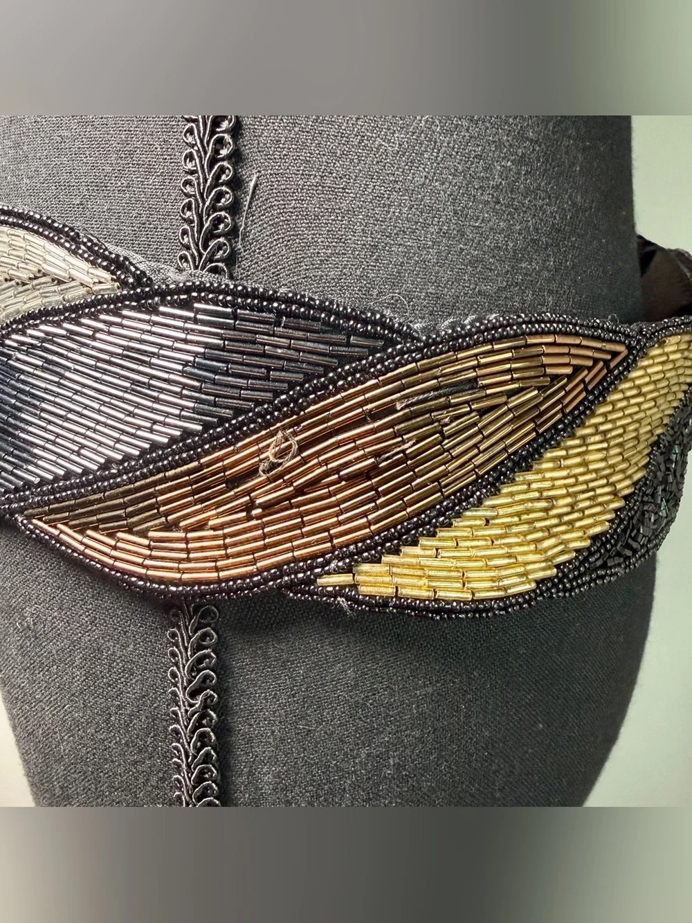 Vintage Beaded Wide Waist Belt Multicolor Bugle Bead Cincher 80s Maximalist L